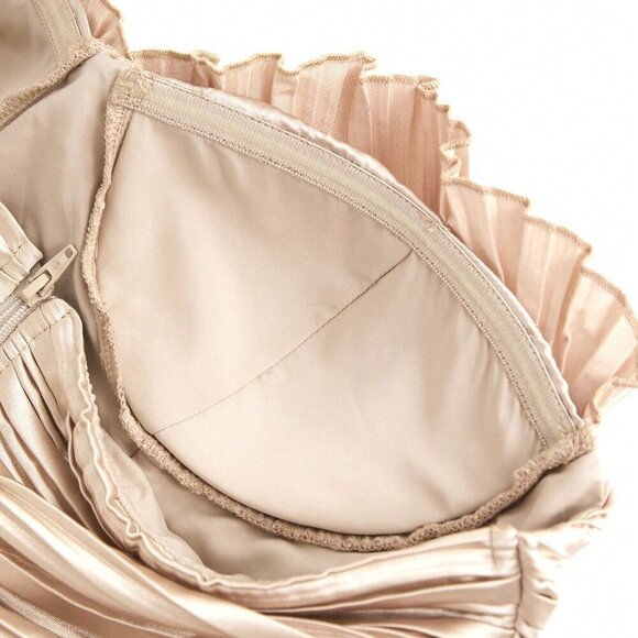 Apricot Casual Women's Pleated Satin Strapless Top - Picture 7 of 8